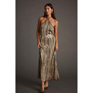 12th Tribe Prism Metallic Halter Maxi Dress Size S